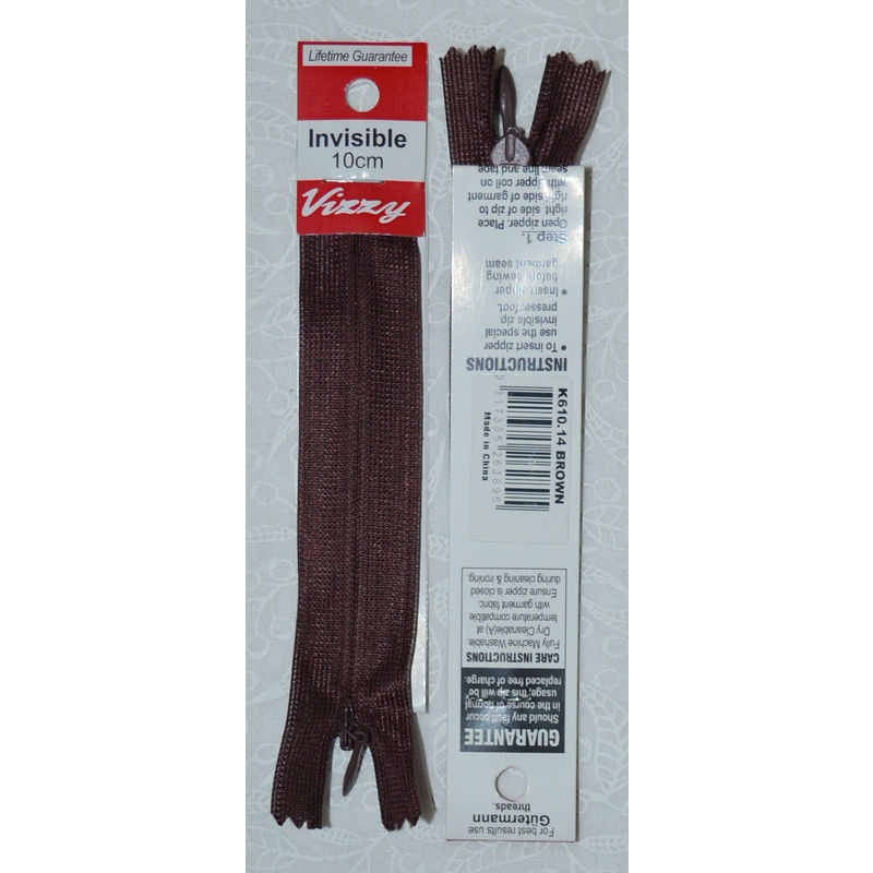 Vizzy Invisible Zip 10cm, Colour 14 BROWN