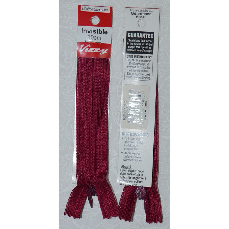 Vizzy Invisible Zip 10cm, Colour 34 BURGUNDY