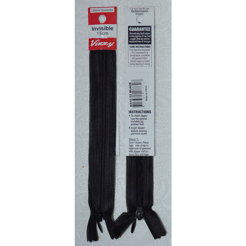 Vizzy Invisible Zip 15cm, Colour 02 BLACK