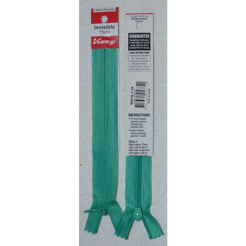 Vizzy Invisible Zip 15cm, Colour 119 SEA GREEN