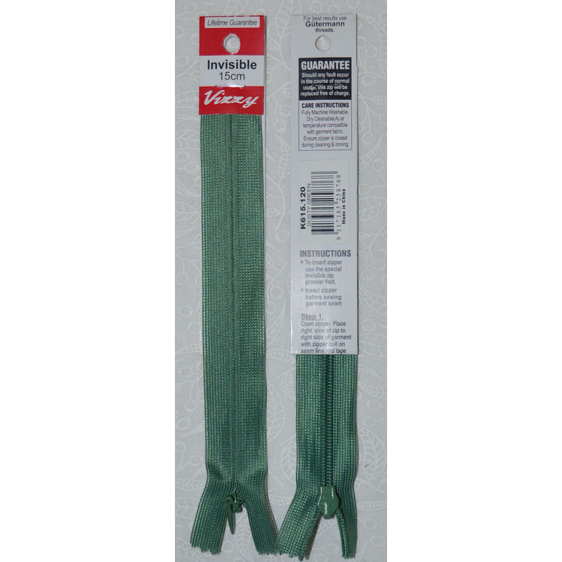 Vizzy Invisible Zip 15cm, Colour 120 DUSTY GREEN