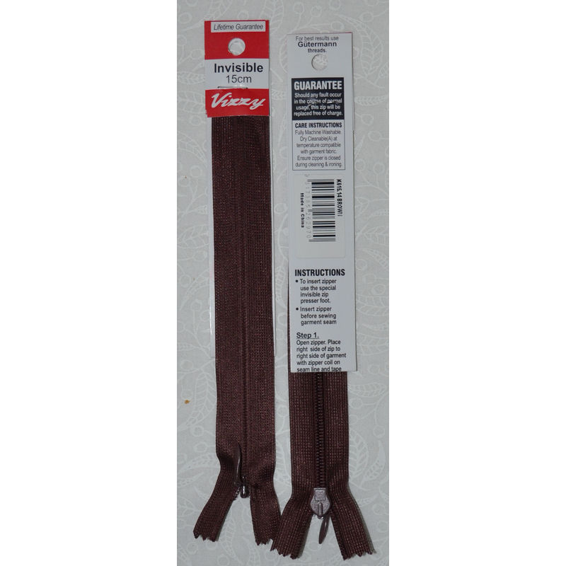 Vizzy Invisible Zip 15cm, Colour 14 BROWN