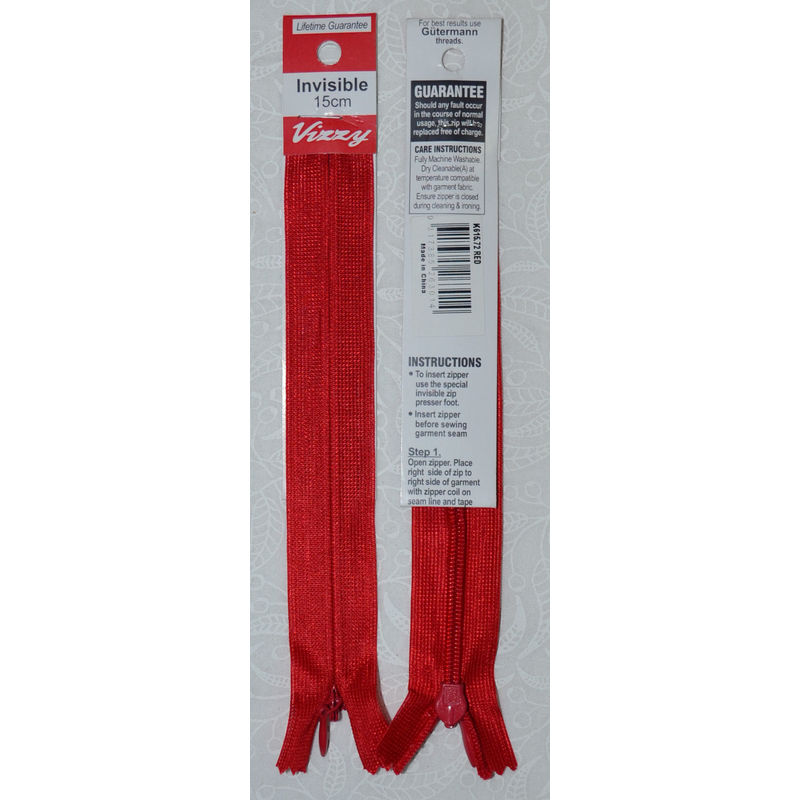 Vizzy Invisible Zip 15cm, Colour 72 RED