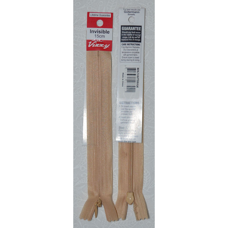 Vizzy Invisible Zip 15cm, Colour 73 BUTTERMILK
