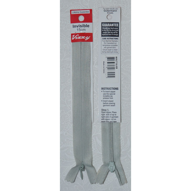 Vizzy Invisible Zip 15cm, Colour 77 SILVER