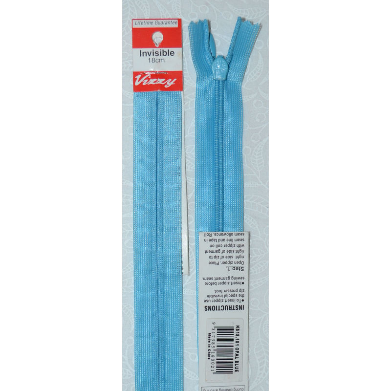 Vizzy Invisible Zip 18cm, Colour 101 OPAL BLUE