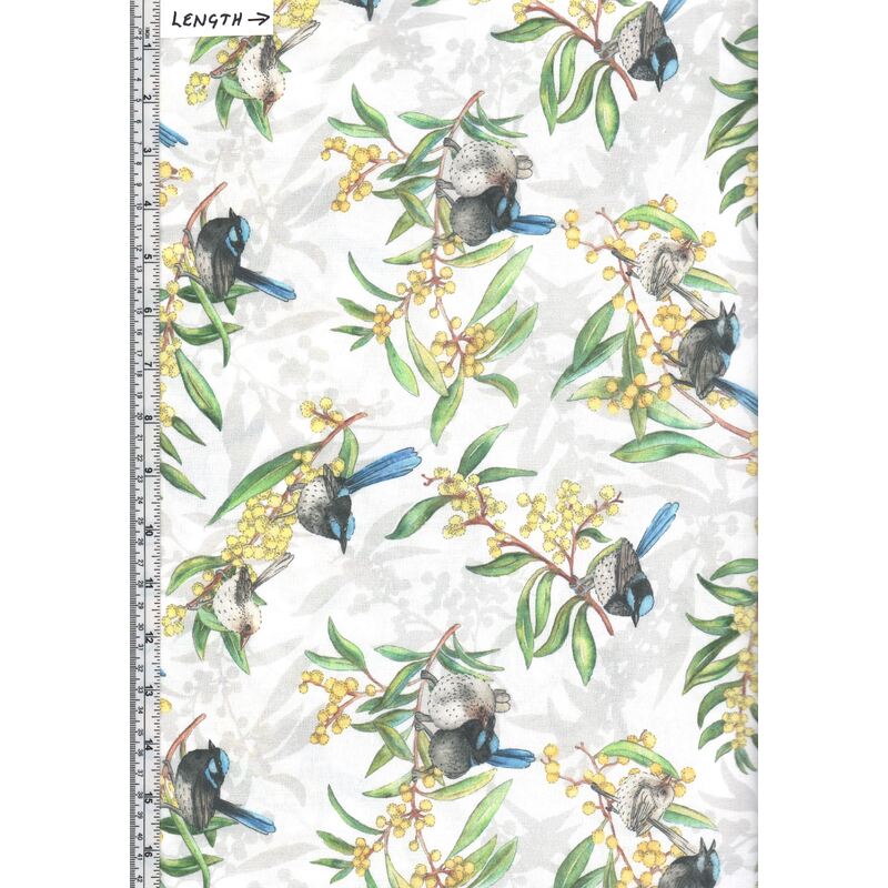 Guntree Friends, Blue Wrens On Cream 7118A, 110cm Wide