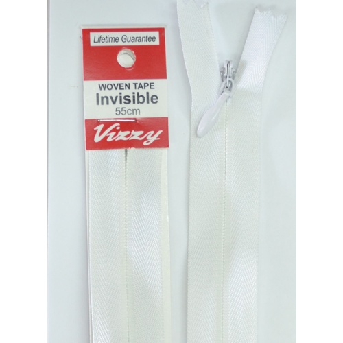 Vizzy Woven Tape Invisible Zip 55cm Colour 01 WHITE