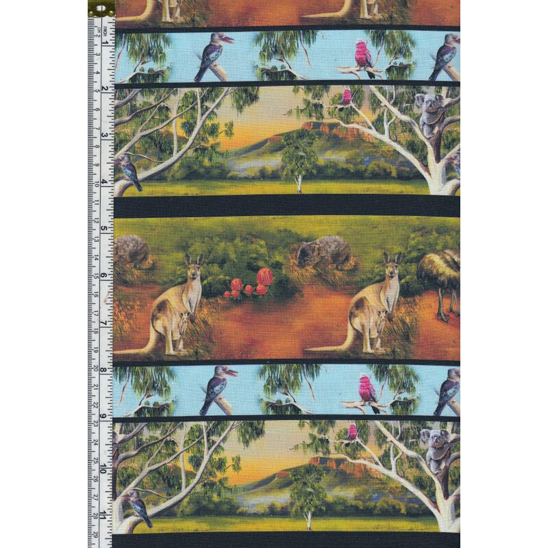 Australia Wildlife Valley Stripe, 110cm Wide Cotton Fabric 8107/03
