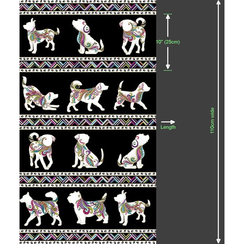 Dog On It, Dog Walk Black Multi, 112cm Wide Cotton Fabric 9050/5112