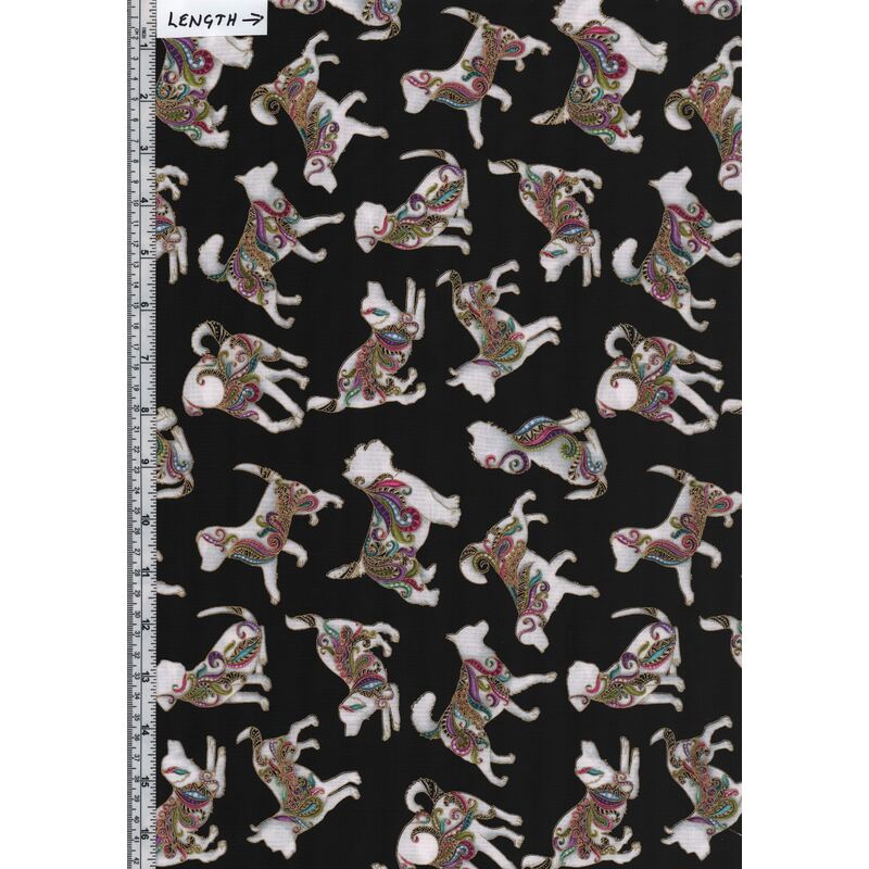 Dog On It, Hot Diggity Black/Multi, 112cm wide Cotton Fabric 9050/5512