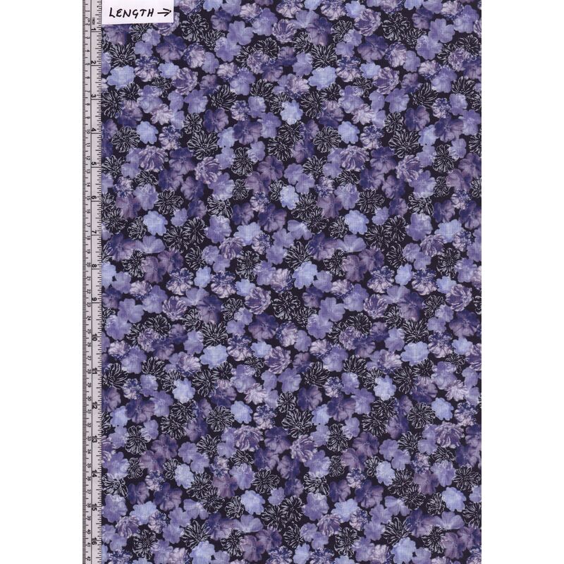 Violet Twilight, Pearly Blooms Navy Purple 112cm Wide Cotton Fabric 9105/2066