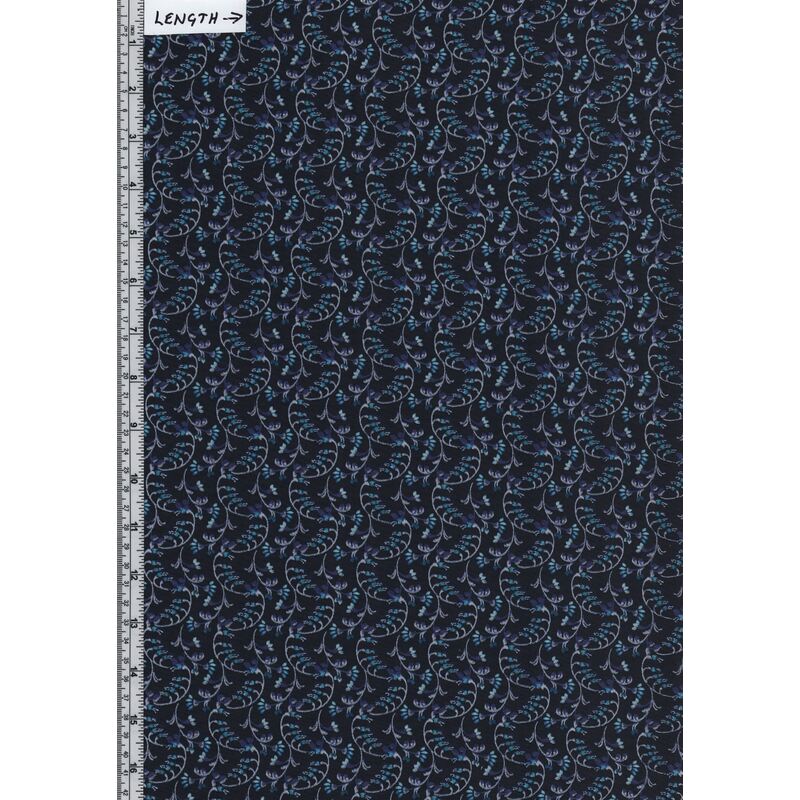 Violet Twilight, Pearly Scrolling Buds Navy/Purple 112cm Wide Cotton Fabric 9105/2366