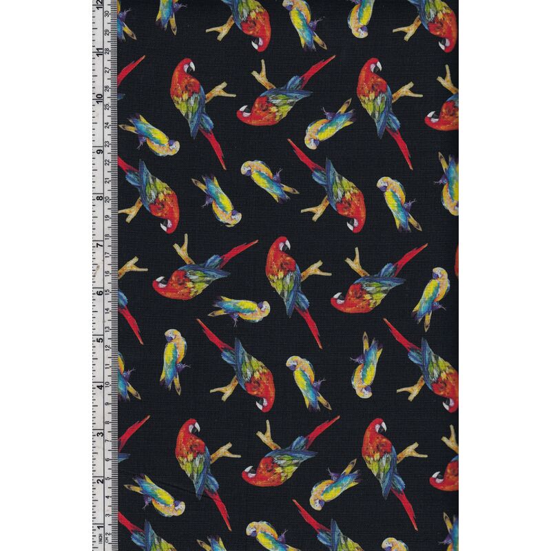 Rainforest Tossed Parrots BLACK, 112cm Wide Cotton Fabric 9106/6112