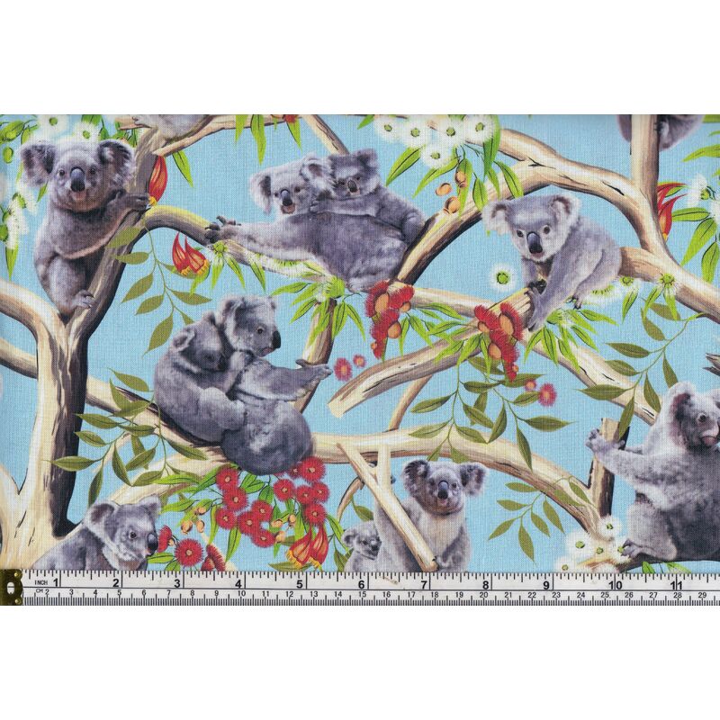 KOALAS In Eucalyptus Trees BLUE, 112cm Wide Cotton Fabric 9107C