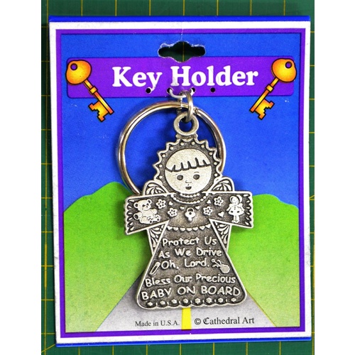 Baby On Board Angel Keyring, Pewter, "Protect Us As We Drive", 60 x 40mm 