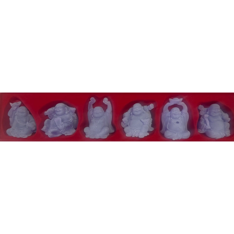 Laughing Buddha Statuette Set of 6, From 55mm to 70mm High