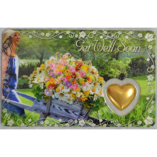 GET WELL SOON, Inspirational Card & Heart Charm, 54mm x 85mm, Inspirational Gift