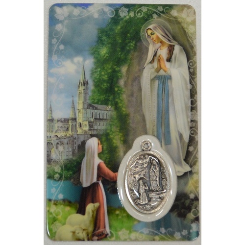 OUR LADY OF LOURDES, Window Prayer Card & Charm, 54mm x 85mm, Inspirational Card