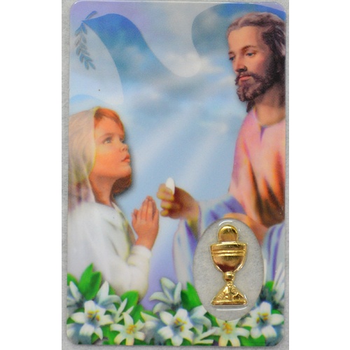 1st COMMUNION GIRL, Window Devotional Card & Charm, 54mm x 85mm, Inspirational Card