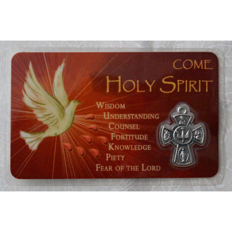 Confirmation Laminated Card and Cross, Come Holy Spirit, Inspirational Card