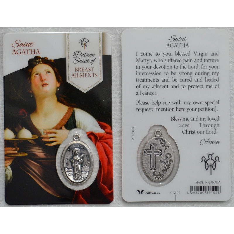 St Agatha, Patron Saint Of Breast Ailments Laminated Window Prayer Card 54x85mm