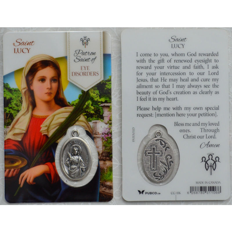 St Lucy, Patron Saint Of Eye Disorders Laminated Window Prayer Card 54 x 85mm