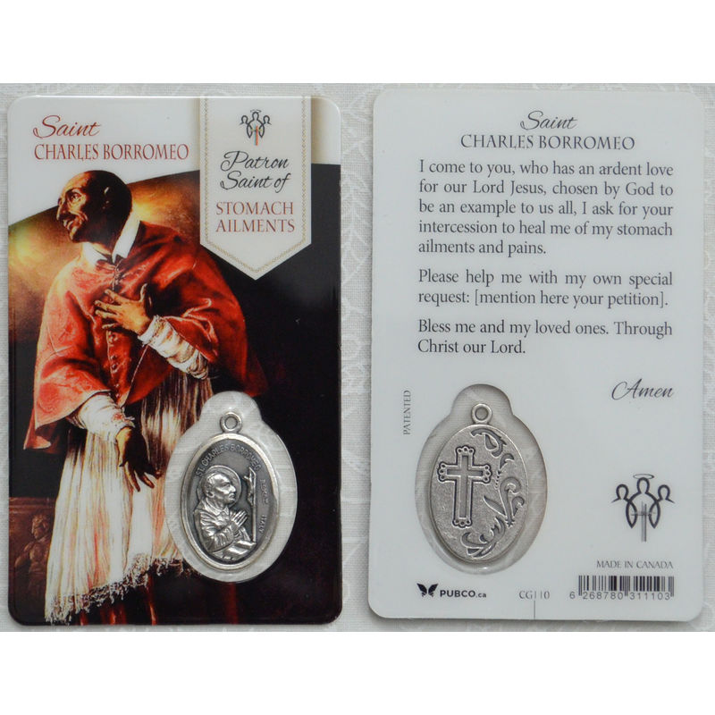 St Charles Borromeo, Patron Saint Of Stomach Ailments Lam Window Prayer Card
