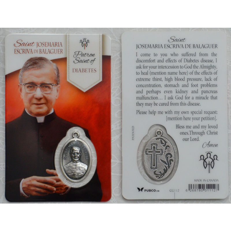 St Josemaria Escriva De Balaguer, Patron Saint Of Diabetes Laminated Window Prayer Card