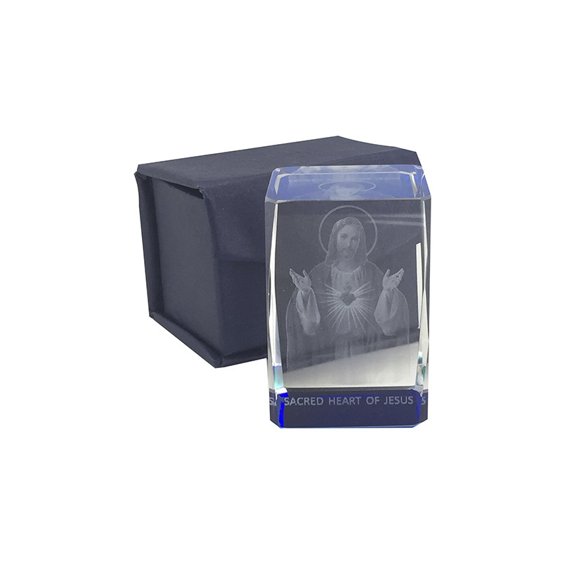 Laser Crystal Block, Sacred Heart Of Jesus, Ornate Block. 40mm Sq. x 60mm