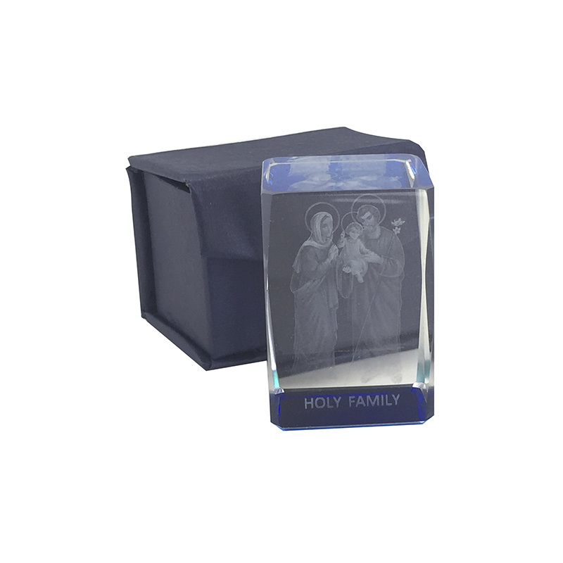 Laser Crystal Block, HOLY FAMILY Image, Ornate Block. 40mm Sq. x 60mm