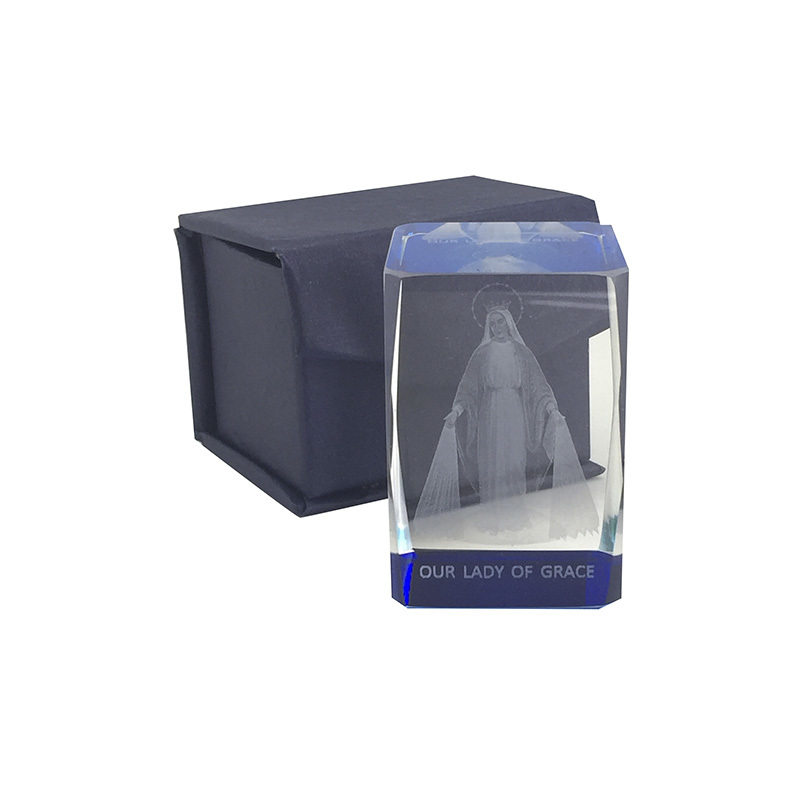Laser Crystal Block, MIRACULOUS Image, Ornate Block. 40mm Sq. x 60mm