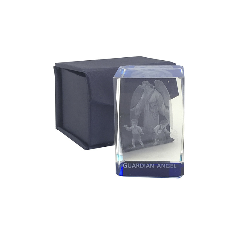 Laser Crystal Block, GUARDIAN ANGEL Image, Ornate Block. 40mm Sq. x 60mm