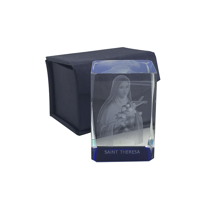 Laser Crystal Block, SAINT THERESA Image, Ornate Block. 40mm Sq. x 60mm
