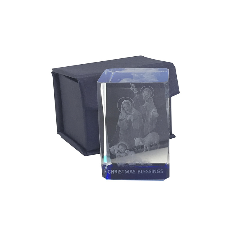 Laser Crystal Block, NATIVITY Image, Ornate Block. 40mm Sq. x 60mm