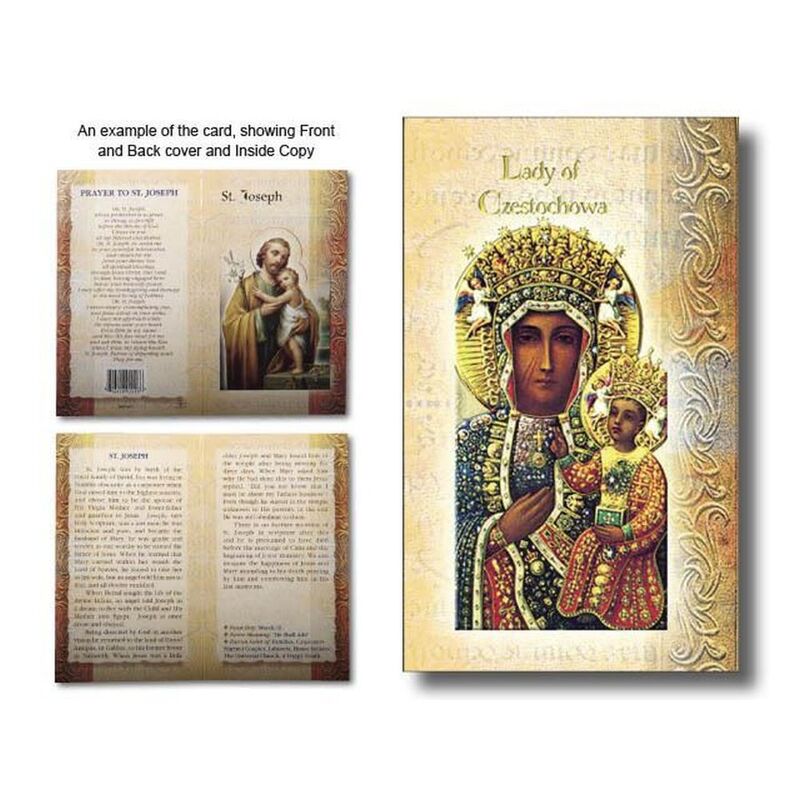 Our Lady of Czestochowa Biography Card 80 x 135mm Folded, Gold Foiled
