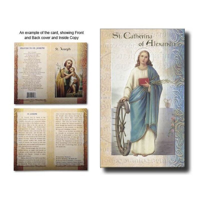 Saint Catherine of Alexandra Biography Card 80 x 135mm Folded, Gold Foiled (F5415)