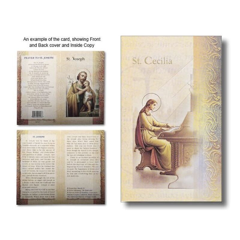 Saint Cecilia Biography Card 80 x 135mm Folded, Gold Foiled