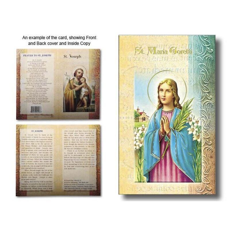 Saint Maria Goretti Biography Card 80 x 135mm Folded, Gold Foiled
