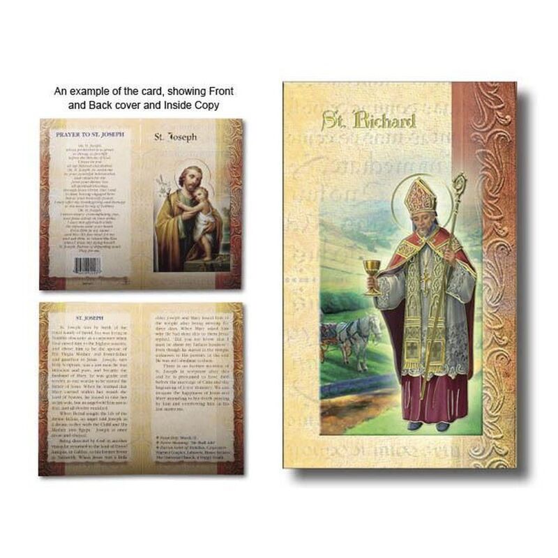 Saint Richard Bishop Biography Card 80 x 135mm Folded, Gold Foiled