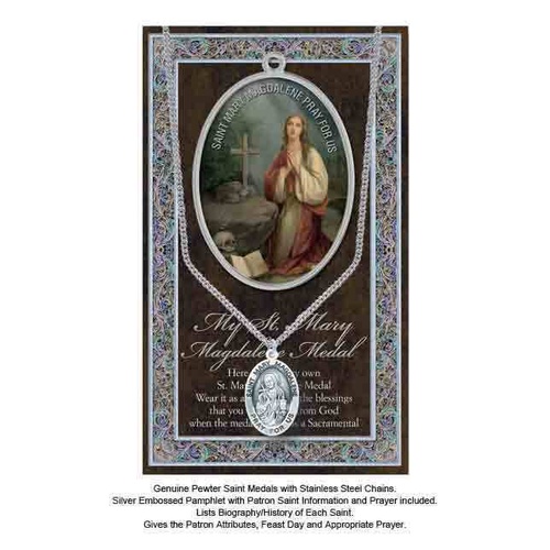 Saint MARY MAGDALEN Medal, 16mm Diameter, 60cm Stainless Steel Chain & Biography
