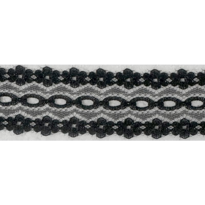 20m REMNANT BLACK Flower Edge Eyelet Lace 28mm, Insertion Lace, Knitting Lace