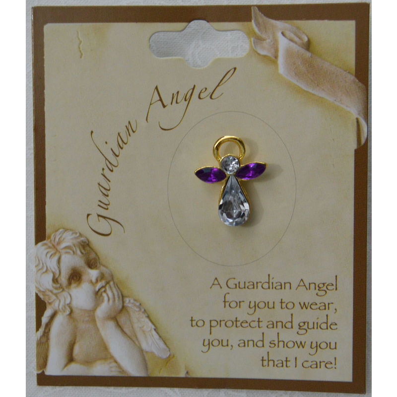 GUARDIAN ANGEL Birthstone Lapel Pin, Hat Pin, FEBRUARY, Great Gift Item