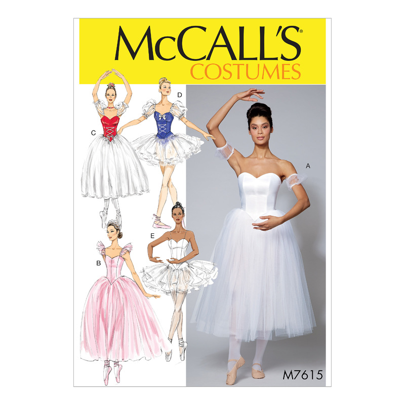 McCall's Sewing Pattern M7615A5 Misses' ballet Costumes with Fitted, boned bodice and Skirt and Sleeve Variations 6-8-10-12-14 Sizes