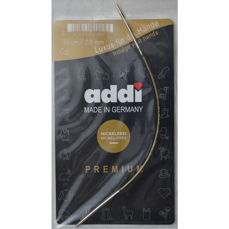 Addi Circular Knitting Needle 20cm x 2.50mm White Brass Tips, Gold Cords