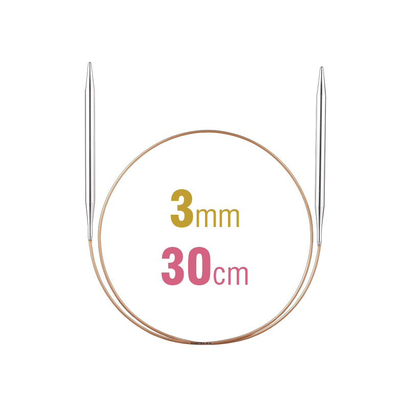Addi Circular Knitting Needle 30cm x 3.00mm White Brass Tips, Gold Cords