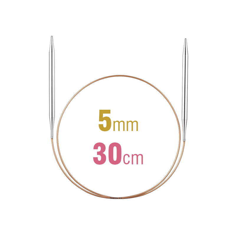 Addi Circular Knitting Needle 30cm x 5.00mm White Brass Tips, Gold Cords