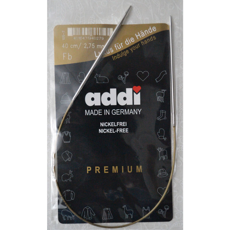 Addi Circular Knitting Needle 40cm x 2.75mm White Brass Tips, Gold Cords