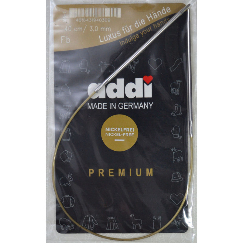 Addi Circular Knitting Needle 40cm x 3.00mm White Brass Tips, Gold Cords