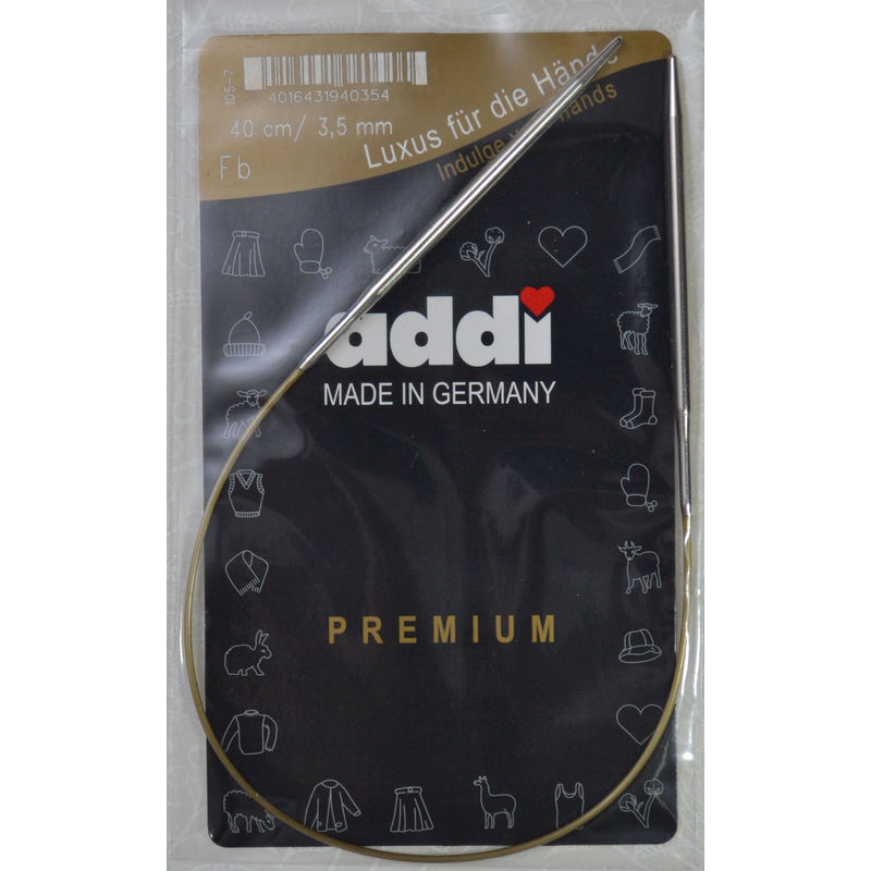 Addi Circular Knitting Needle 40cm x 3.50mm White Brass Tips, Gold Cords
